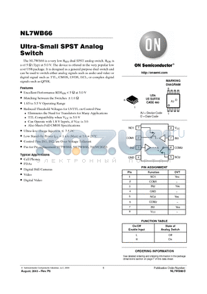 NL7WB66 datasheet - Ultra-Small SPST Analog Switch