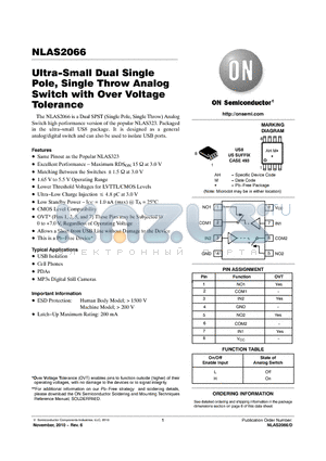 NLAS2066_10 datasheet - Ultra-Small Dual Single Pole, Single Throw Analog Switch with Over Voltage Tolerance
