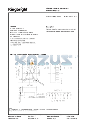 SA08-13SRWA datasheet - 20.32mm (0.8INCH) SINGLE DIGIT NUMERIC DISPLAY