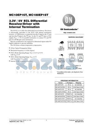 MC10EP16T datasheet - 3.3V / 5V ECL Differential Receiver/Driver with Internal Termination