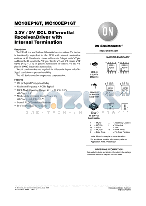 MC10EP16T datasheet - 3.3V / 5V ECL Differential Receiver/Driver with Internal Termination