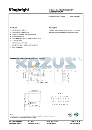 SA08-21SRWA datasheet - 20.32mm (0.8INCH) SINGLE DIGIT