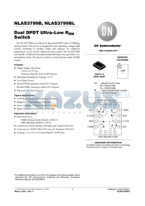 NLAS3799B datasheet - Dual DPDT Ultra−Low RON Switch