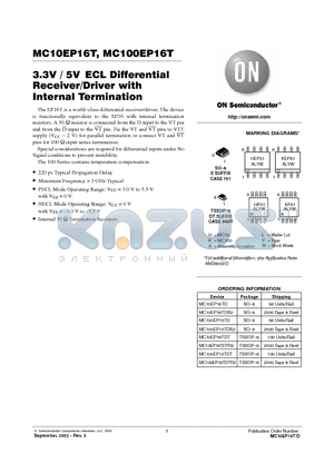 MC10EP16TDR2 datasheet - 3.3V / 5V ECL Differential Receiver/Driver with Internal Termination