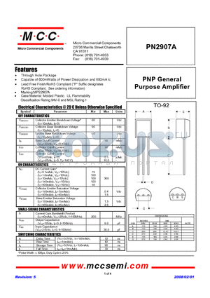 PN2907A datasheet - PNP General Purpose Amplifier