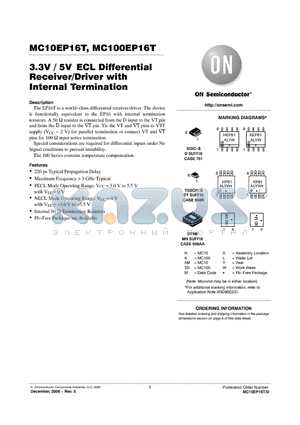MC10EP16TDTG datasheet - 3.3V / 5V ECL Differential Receiver/Driver with Internal Termination