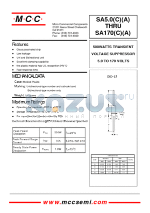 SA10 datasheet - 500WATTS TRANSIENT VOLTAGE SUPPRESSOR 5.0 TO 170 VOLTS