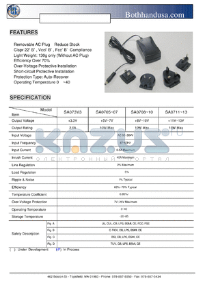 SA0713 datasheet - 6-15 Watt Switching Adapter