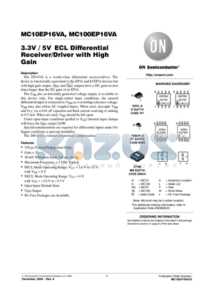 MC10EP16VADR2G datasheet - 3.3V / 5V ECL Differential Receiver/Driver with High Gain