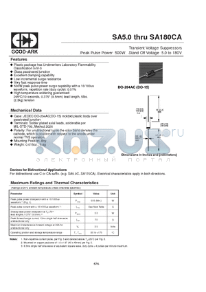 SA10 datasheet - Transient Voltage Suppressors