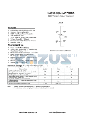 SA10 datasheet - 500W Transient Voltage Suppressor