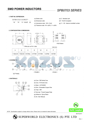 SPB07031R0YZF-15 datasheet - SMD POWER INDUCTORS
