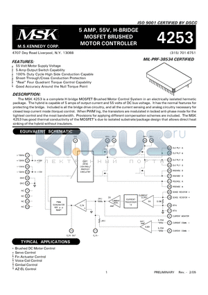 MSK4253E datasheet - 5 AMP, 55V, H-BRIDGE MOSFET BRUSHED MOTOR CONTROLLER