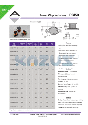 PCI50-221M-RC datasheet - Power Chip Inductors
