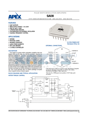 SA08 datasheet - PULSE WIDTH MODULATION AMPLIFIERS