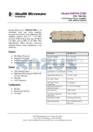 SM5759-37HS datasheet - 5700 - 5900 MHz 5 Watt Linear Power Amplifier