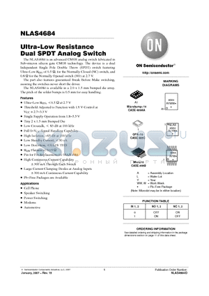 NLAS4684MNR2 datasheet - Ultra-Low Resistance Dual SPDT Analog Switch