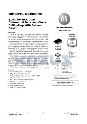 MC10EP29DT datasheet - 3.3V / 5V ECL Dual Differential Data and Clock D Flip−Flop With Set and Reset