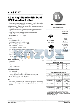 NLAS4717FCT1G datasheet - 4.5 ohm High Bandwidth, Dual SPDT Analog Switch