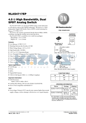 NLAS4717EP datasheet - 4.5 ohm High Bandwidth, Dual SPDT Analog Switch