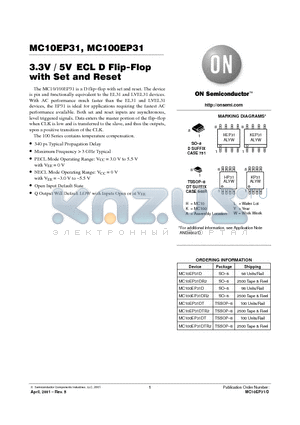 MC10EP31 datasheet - D Flip Flop with Set and Reset