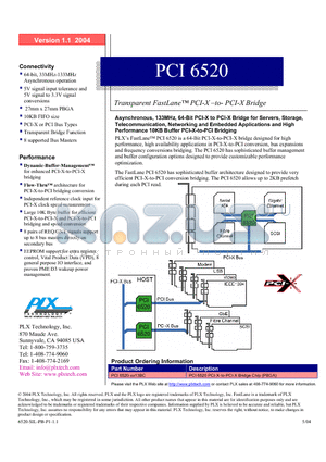 PCI6520-XX13BC datasheet - Transparent FastLane PCI-X -to- PCI-X Bridge