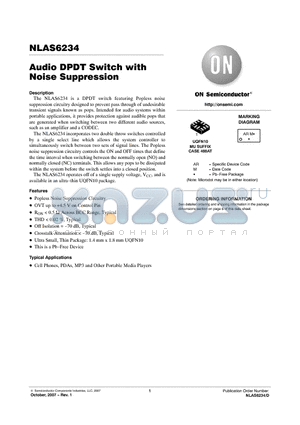 NLAS6234 datasheet - Audio DPDT Switch with Noise Suppression