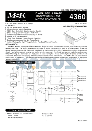 MSK4360ED datasheet - 10 AMP, 55V, 3 PHASE MOSFET BRUSHLESS MOTOR CONTROLLER