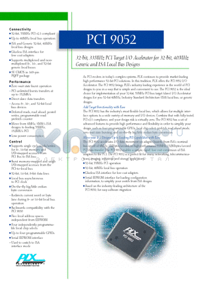 PCI9052G datasheet - 32-bit, 33MHz PCI Target I/O Accelerator for 32-bit, 40MHz Generic and ISA Local Bus Designs
