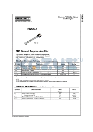 PN3645 datasheet - PNP General Purpose Amplifier
