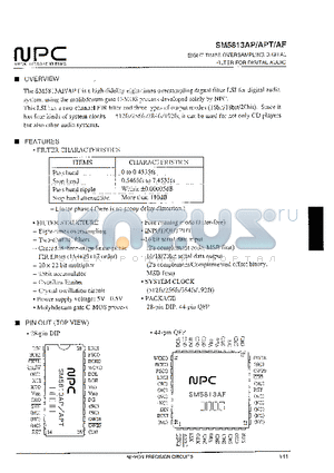 SM5813AP datasheet - EIGHT-TIMES OVERSAMPLING DIGITAL FILTER FOR DIGITAL AUDIO