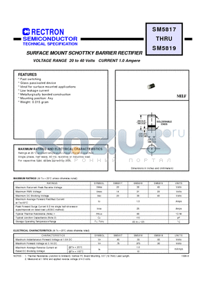 SM5817 datasheet - SURFACE MOUNT SCHOTTKY BARRIER RECTIFIER (VOLTAGE RANGE 20 to 40 Volts CURRENT 1.0 Ampere)