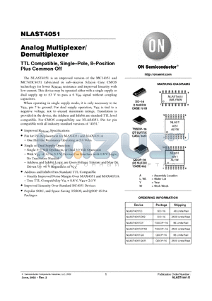 NLAST4051DT datasheet - Analog Multiplexer/ Demultiplexer