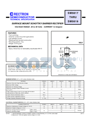 SM5817_01 datasheet - SURFACE MOUNT SCHOTTKY BARRIER RECTIFIER VOLTAGE RANGE 20 to 40 Volts CURRENT 1.0 Ampere