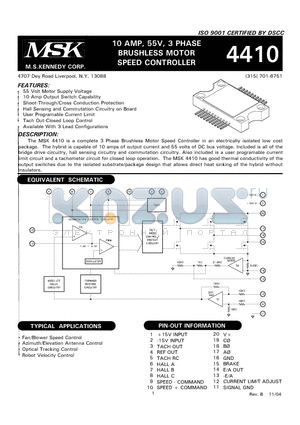 MSK4410U datasheet - 10 AMP, 55V, 3 PHASE BRUSHLESS MOTOR SPEED CONTROLLER