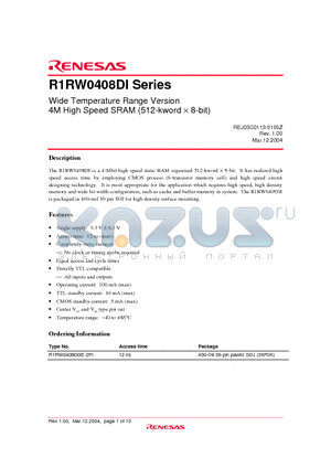 R1RW0408DGE-2PI datasheet - Wide Temperature Range Version 4M High Speed SRAM (512-kword  8-bit)