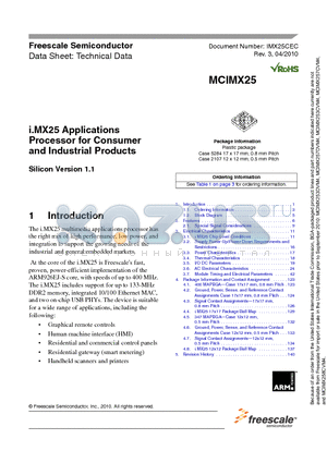PCIMX258CJM4A datasheet - i.MX25 Applications Processor for Consumer and Industrial Products