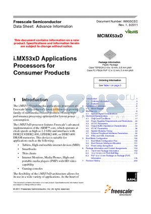 PCIMX538DZK1B datasheet - i.MX53xD Applications Processors for Consumer Products
