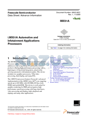 PCIMX514AJM6C datasheet - i.MX51A Automotive and Infotainment Applications Processors