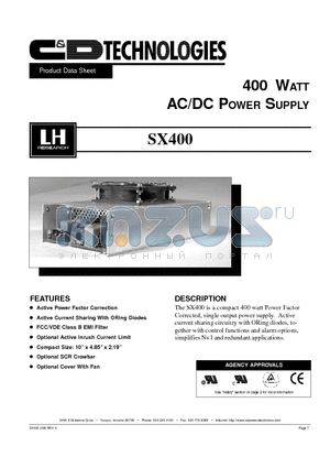 SX400-U1A datasheet - 400 WATT AC/DC POWER SUPPLY