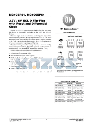 MC10EP51DTR2 datasheet - 3.3V / 5V ECL D Flip-Flop with Reset and Differential Clock