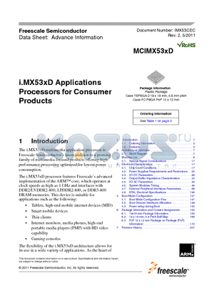 PCIMX538DZK1C datasheet - Applications Processors for Consumer Products
