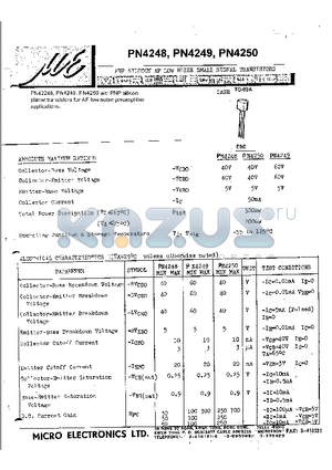 PN4250 datasheet - PNP SILICON AF LOW NOISE AMALL SIGNAL TRANSISTORS