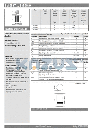 SM5819 datasheet - Schottky barrier rectifiers diodes