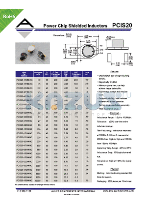 PCIS20-101M-RC datasheet - Power Chip Shielded Inductors