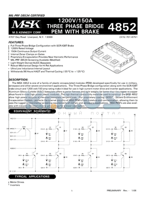 MSK4852E datasheet - 1200V/150A THREE PHASE BRIDGE PEM WITH BRAKE