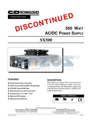 SX500 datasheet - AC/DC POWER SUPPLY