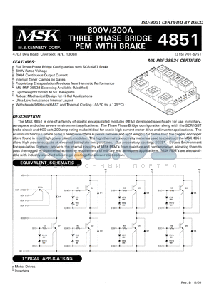 MSK4851H datasheet - 600V/200A THREE PHASE BRIDGE PEM WITH BRAKE