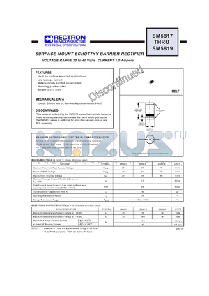 SM5819 datasheet - SURFACE MOUNT SCHOTTKY BARRIER RECTIFIER VOLTAGE RANGE 20 to 40 Volts CURRENT 1.0 Ampere