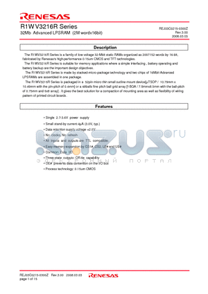 R1WV3216RBG-8SI datasheet - 32Mb Advanced LPSRAM (2M wordx16bit)